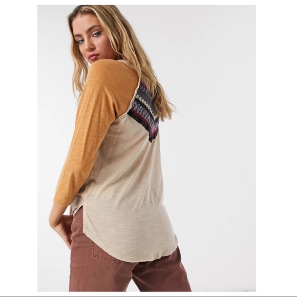 FREE PEOPLE BOHO TEE KNIT PULLOVER CROCHET TOP A2C - Picture 11 of 13